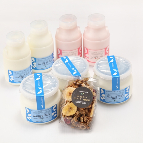 【エブリディギフトセット】①自家製プレーンヨーグルト（無糖）②自家製プレーンヨーグルトドリンクミニ③いちごヨーグルトドリンクミニ④自家製グラノーラ（飛騨紅茶） ≪産地直送便≫