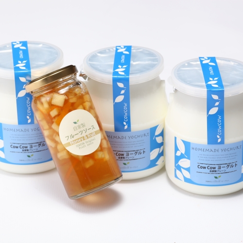 【プレーンヨーグルトお試しセット】①自家製プレーンヨーグルト（無糖）②自家製フルーツソース ≪産地直送便≫