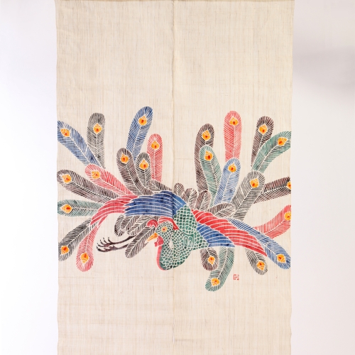 飛騨染　闘鶏楽柄のれん(箱入り)　飛騨染め