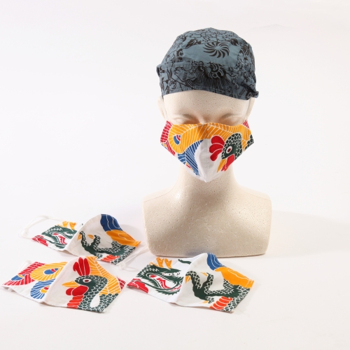 飛騨染　闘鶏楽柄　マスク　飛騨染め