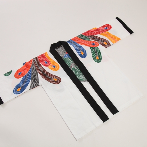 飛騨染　闘鶏楽柄伴天　飛騨染め